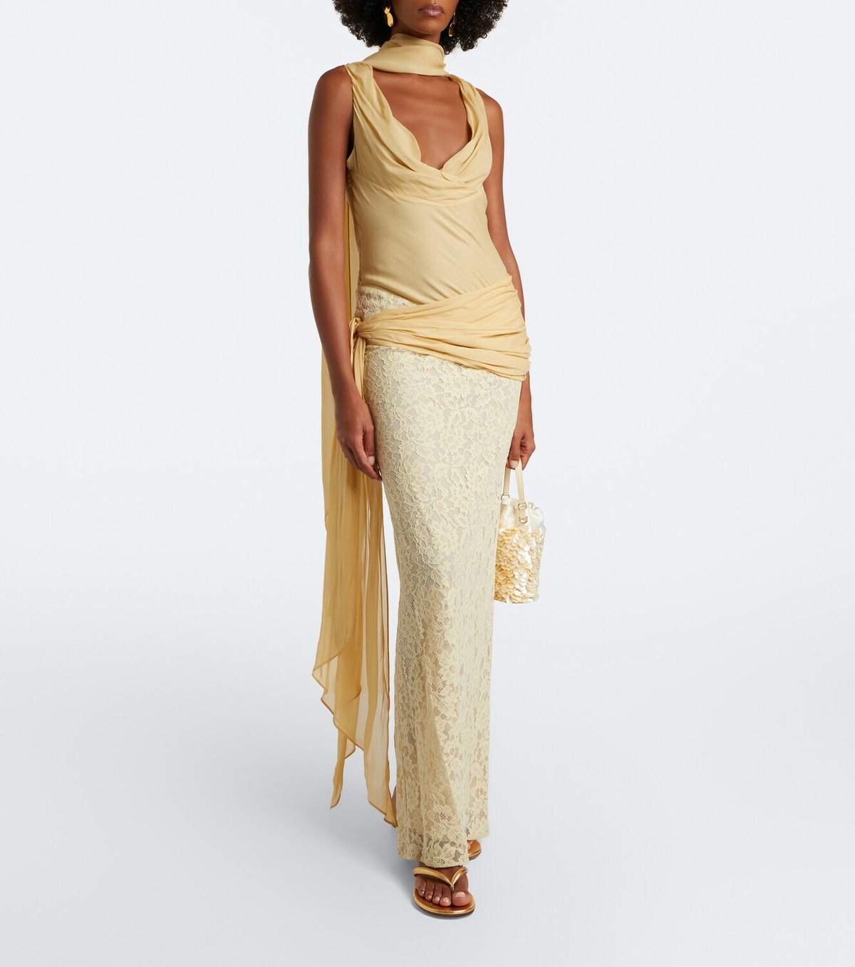 De La Vali Rosa lace-paneled georgette maxi dress