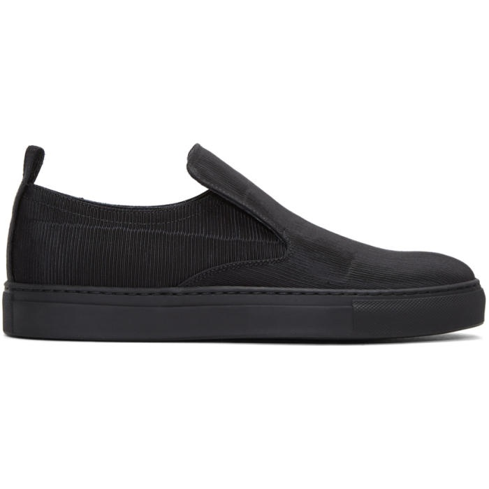 Photo: AD Ann Demeulemeester Black Ribbed Textile Slip-On Sneakers