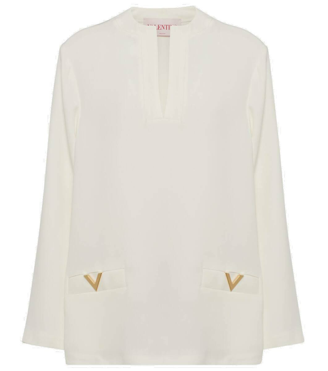 【送料&関税込】Valentino White Silk Top VALENTINO GARAVANI Silk-georgette blouse | NET-A-PORTER