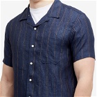 Universal Works Men's Linen Stripe Road Shirt in Navy