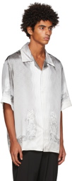 Casablanca Grey Silk Statue & Waves Short Sleeve Shirt