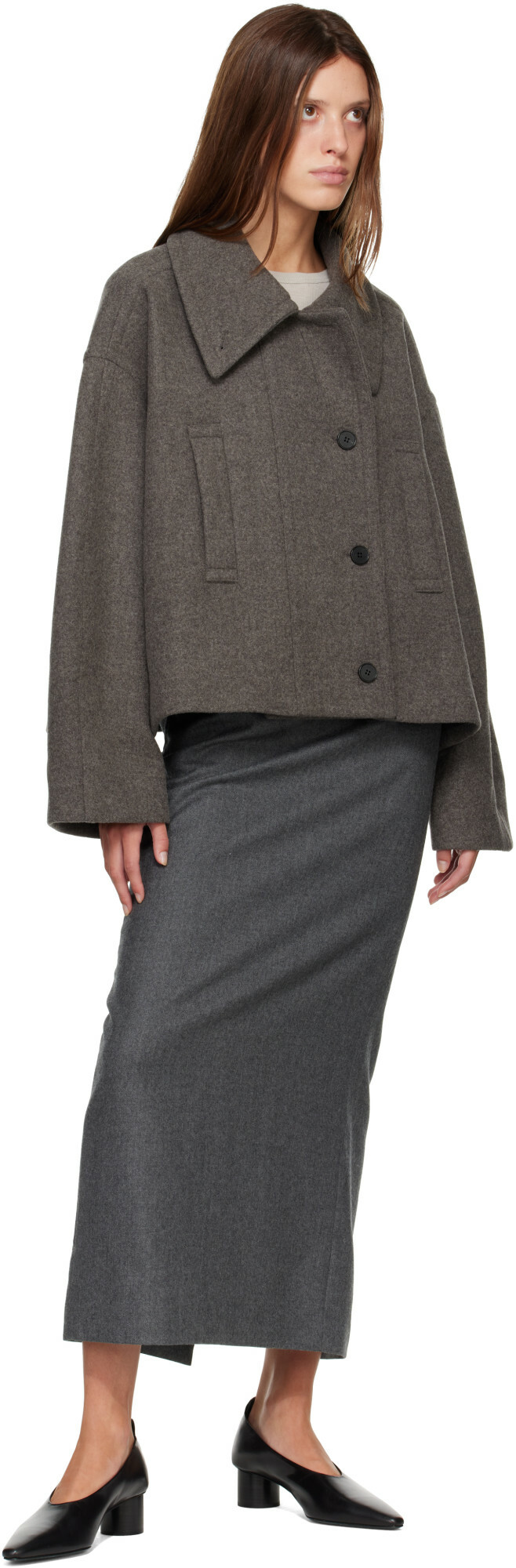 R2W Gray Palma Wool Cash Double Short Jacket