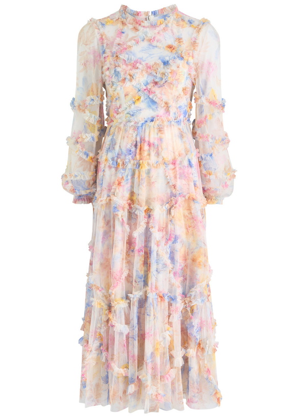 Photo: Needle & Thread Mariannes Floral-embellished Tulle Midi Dress Multicoloured