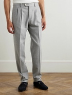 Brunello Cucinelli - Straight-Leg Pleated Cotton and Cashmere-Blend Suit Trousers - Gray