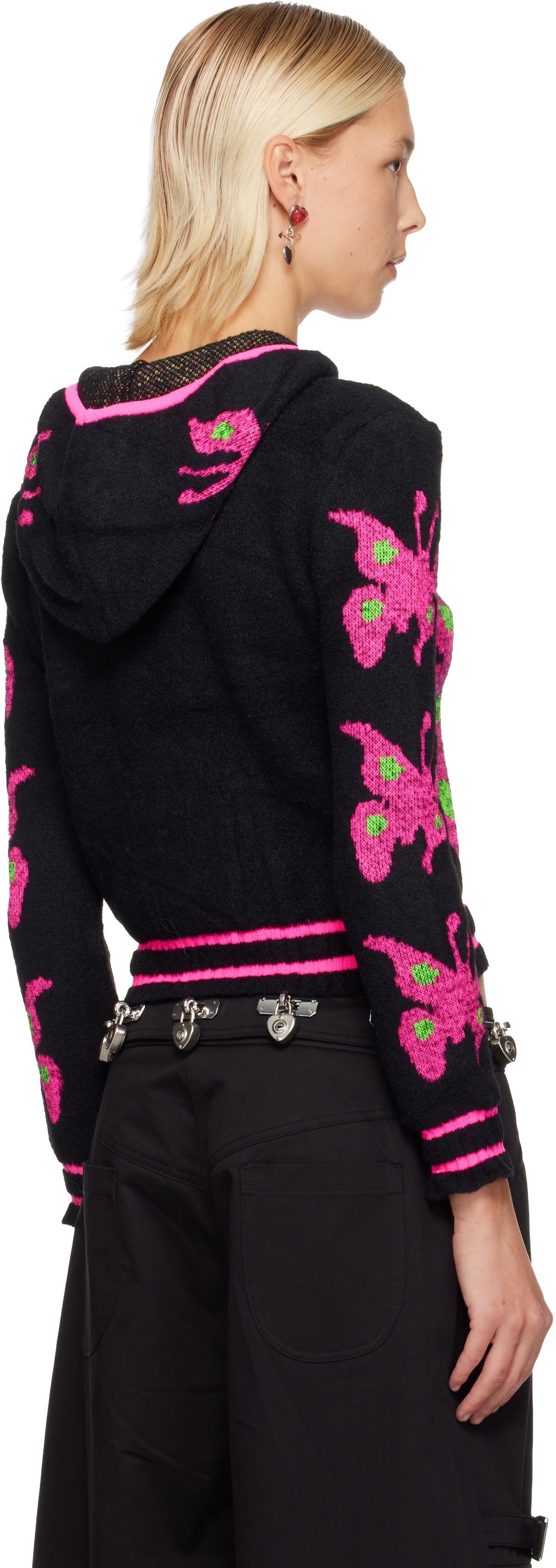 Chopova Lowena Black Neon Butterfly Hoodie