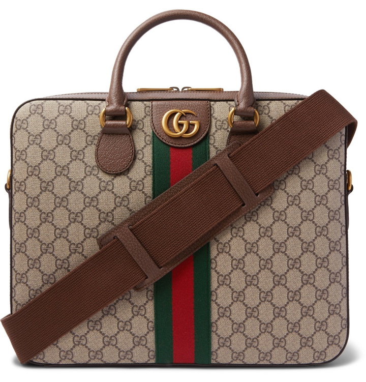 Photo: Gucci - Ophidia Leather-Trimmed Monogrammed Coated-Canvas Briefcase - Brown