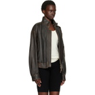COOR Brown Vintage Shelter Neck Collar Leather Jacket