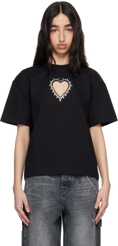 Photo: AREA Black Crystal Heart Cutout Relaxed T-shirt