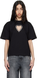 AREA Black Crystal Heart Cutout Relaxed T-shirt