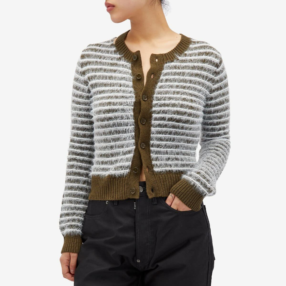 MM6 Maison Margiela Women's Striped Cardigan in Khaki/Off