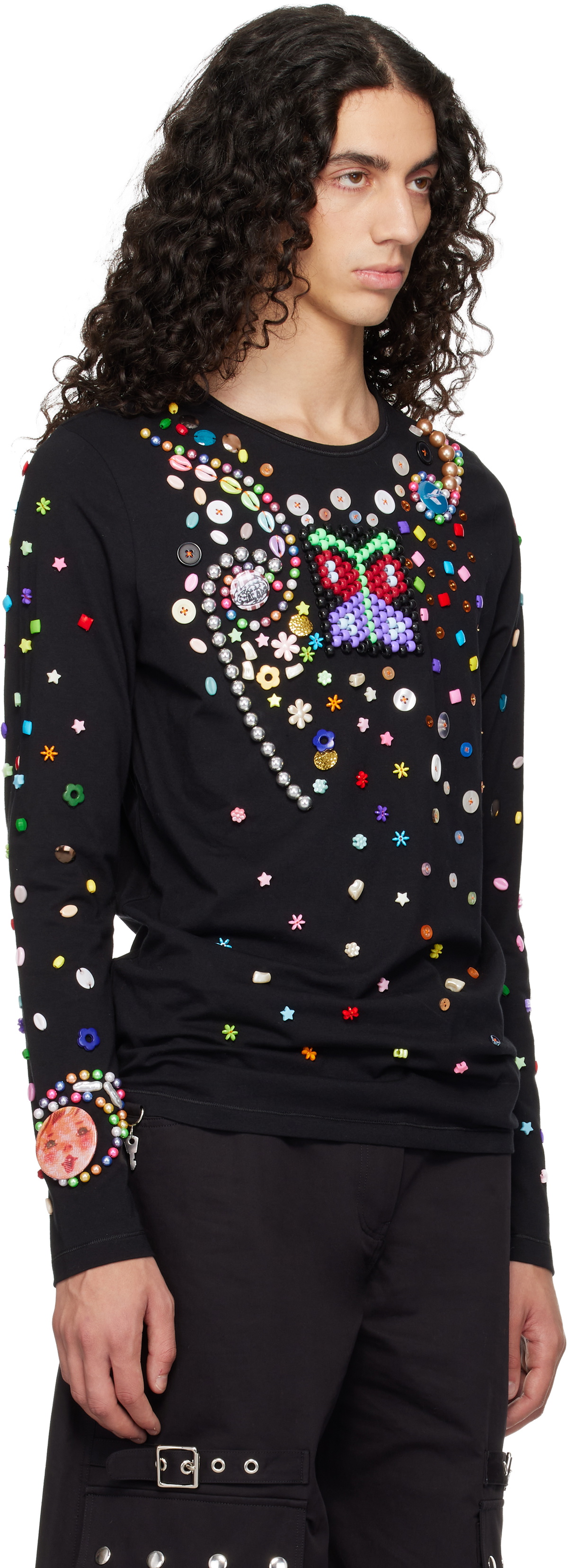 Chopova Lowena Black Night Defunct Beaded Jersey T-shirt