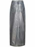 MSGM Silver-coated Cotton Denim Long Skirt