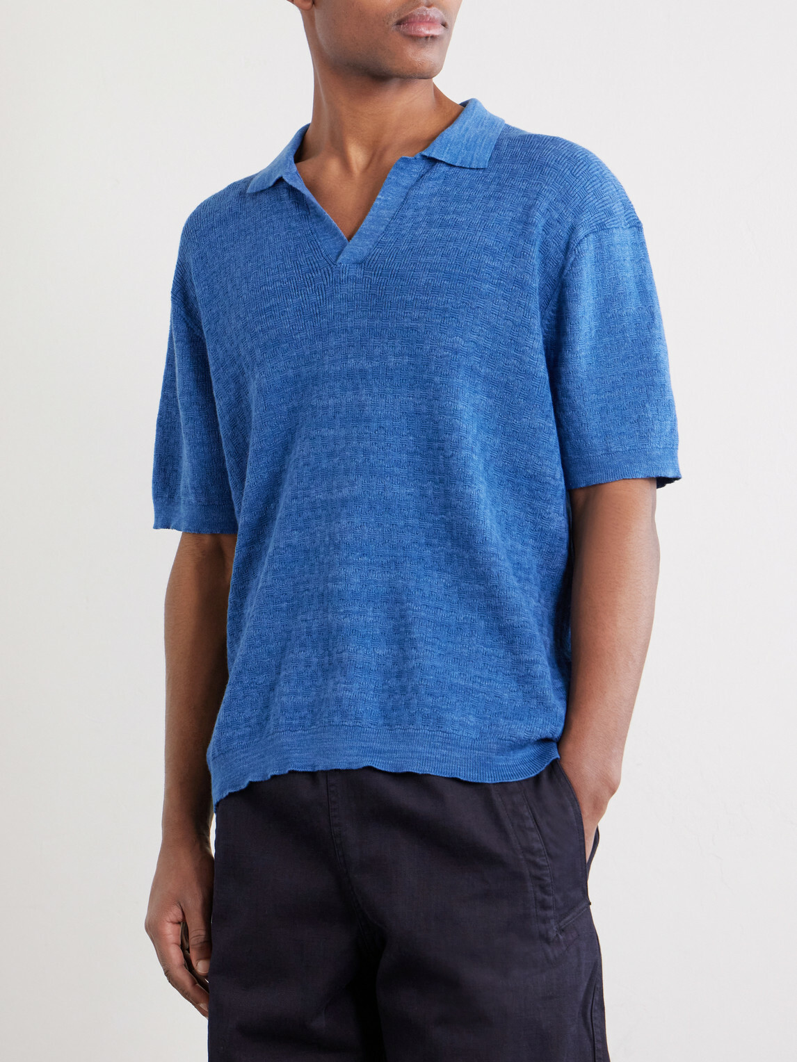 3sixteen - Knitted Cotton Polo Shirt - Blue