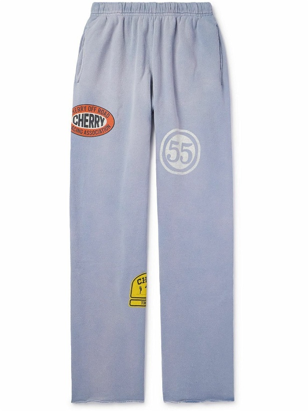 Photo: Cherry Los Angeles - Straight-Leg Appliquéd Printed Cotton-Blend Jersey Sweatpants - Blue