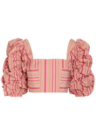 Thierry Colson Misia Striped Puff Sleeve Cotton top Pink