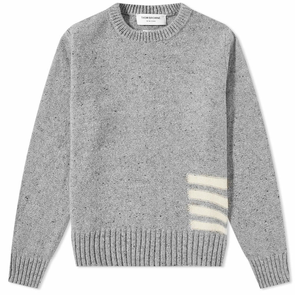 Thom Browne Men's Intarsia Side 4 Bar Crew Knit in Light Grey Thom Browne