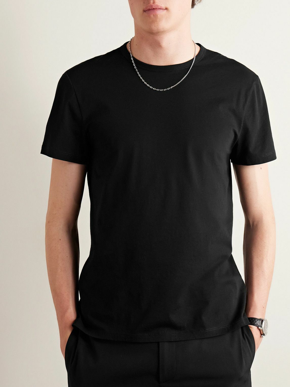Club Monaco - Luxe Featherweight Cotton-Jersey T-Shirt - Black