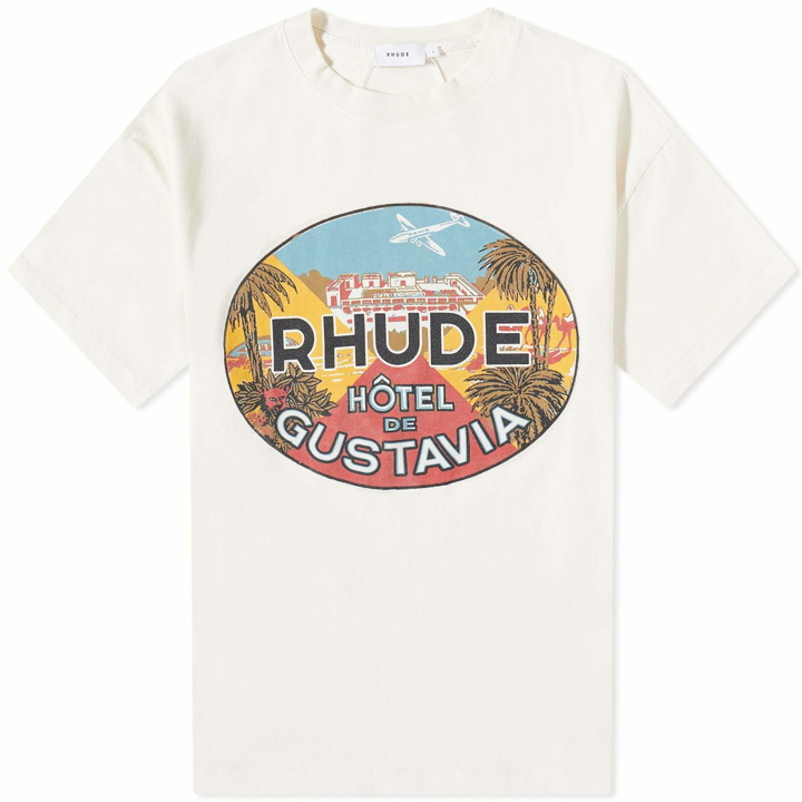 Photo: Rhude Men's Hotel De Gustavia T-Shirt in Vtg White