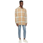 Solid Homme Beige and Blue Plaid Shirt