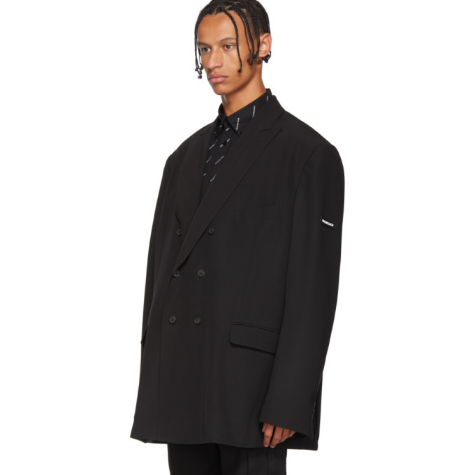 Balenciaga Black Double-Breasted Logo Blazer