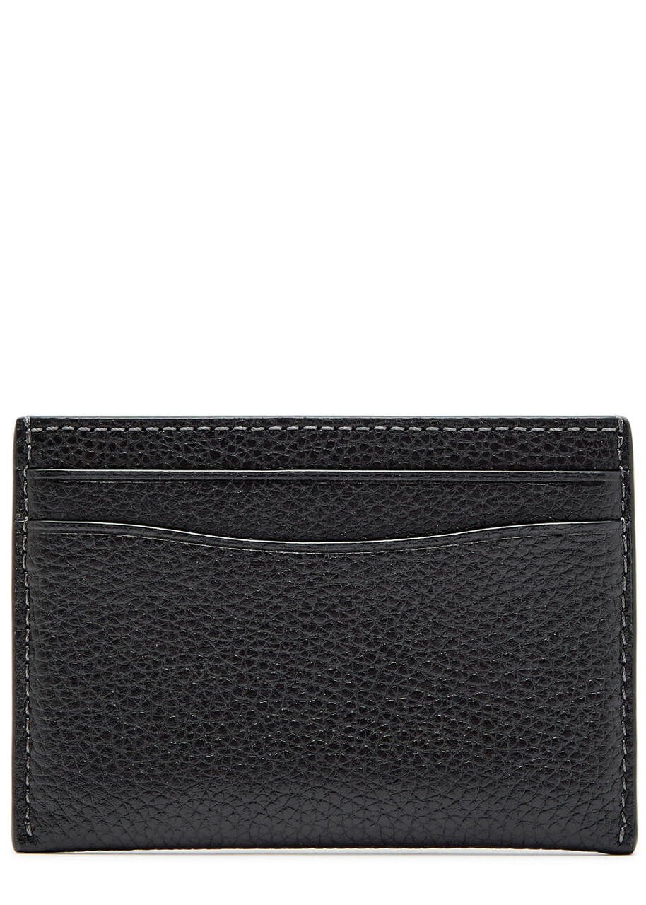 Coach Logo Pebbled Leather Card Holder - Black - One Size