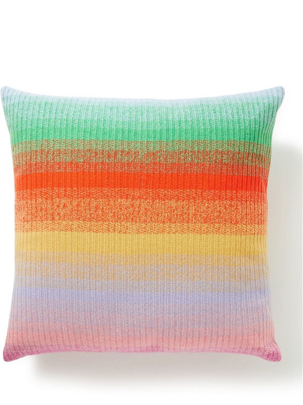 Photo: The Elder Statesman - Rainbow Striped Tie-Dyed Cashmere Throw Pillow