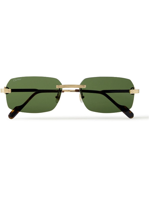 Photo: Cartier Eyewear - Rimless Rectangular-Frame Gold-Tone Sunglasses