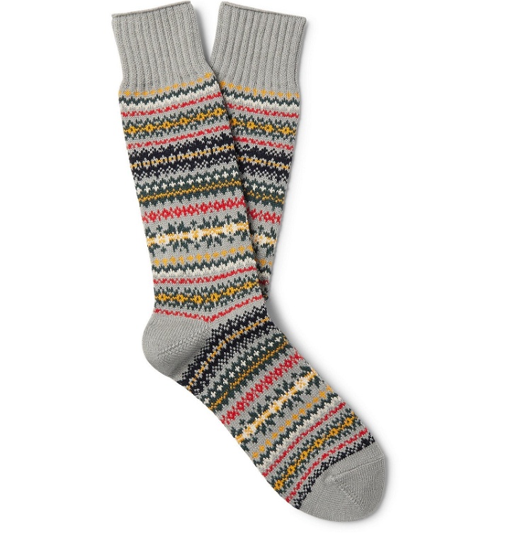 Photo: Beams Plus - Fair Isle Knitted Socks - Gray