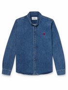 AMI PARIS - ADC Button-Down Collar Logo-Embroidered Denim Shirt - Blue