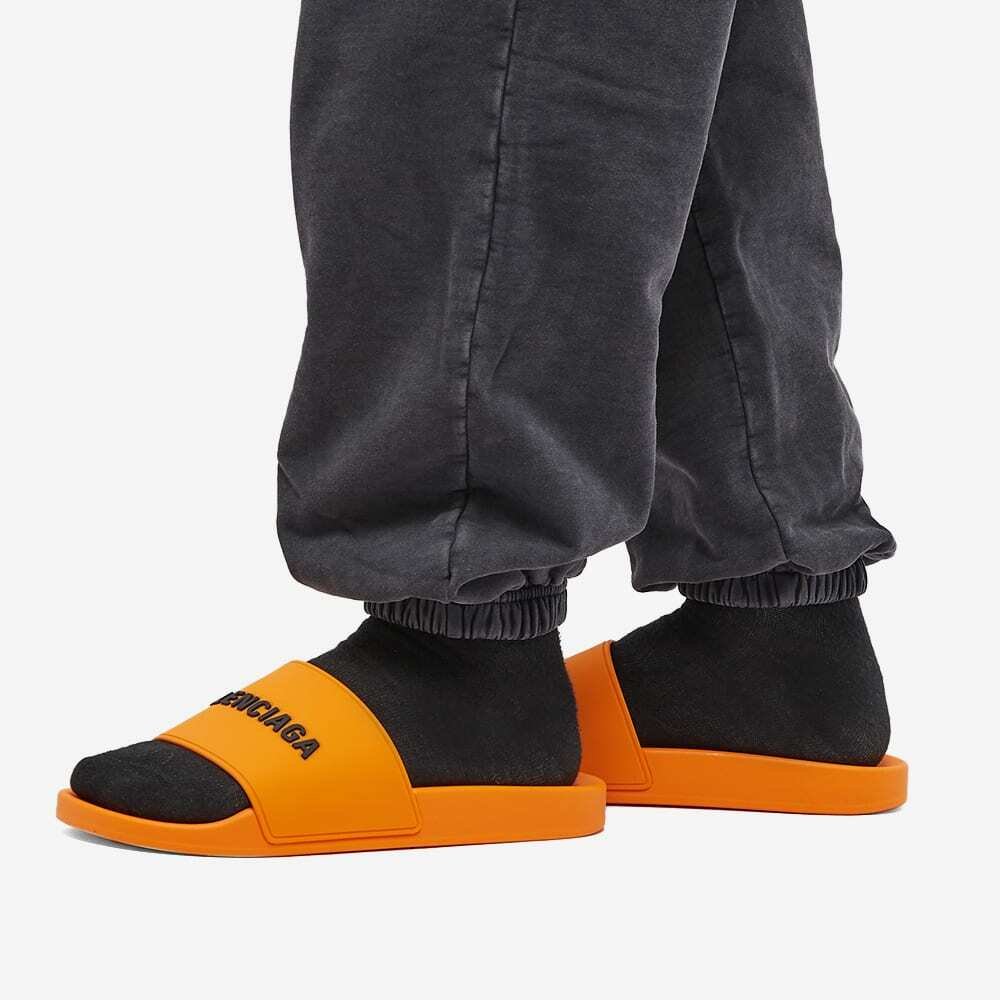 Balenciaga Men's Logo Pool Slide in Orange/Black Balenciaga