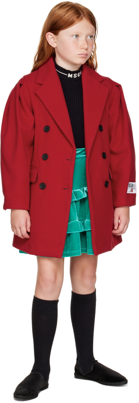 MSGM Kids Kids Red Double-Breasted Coat