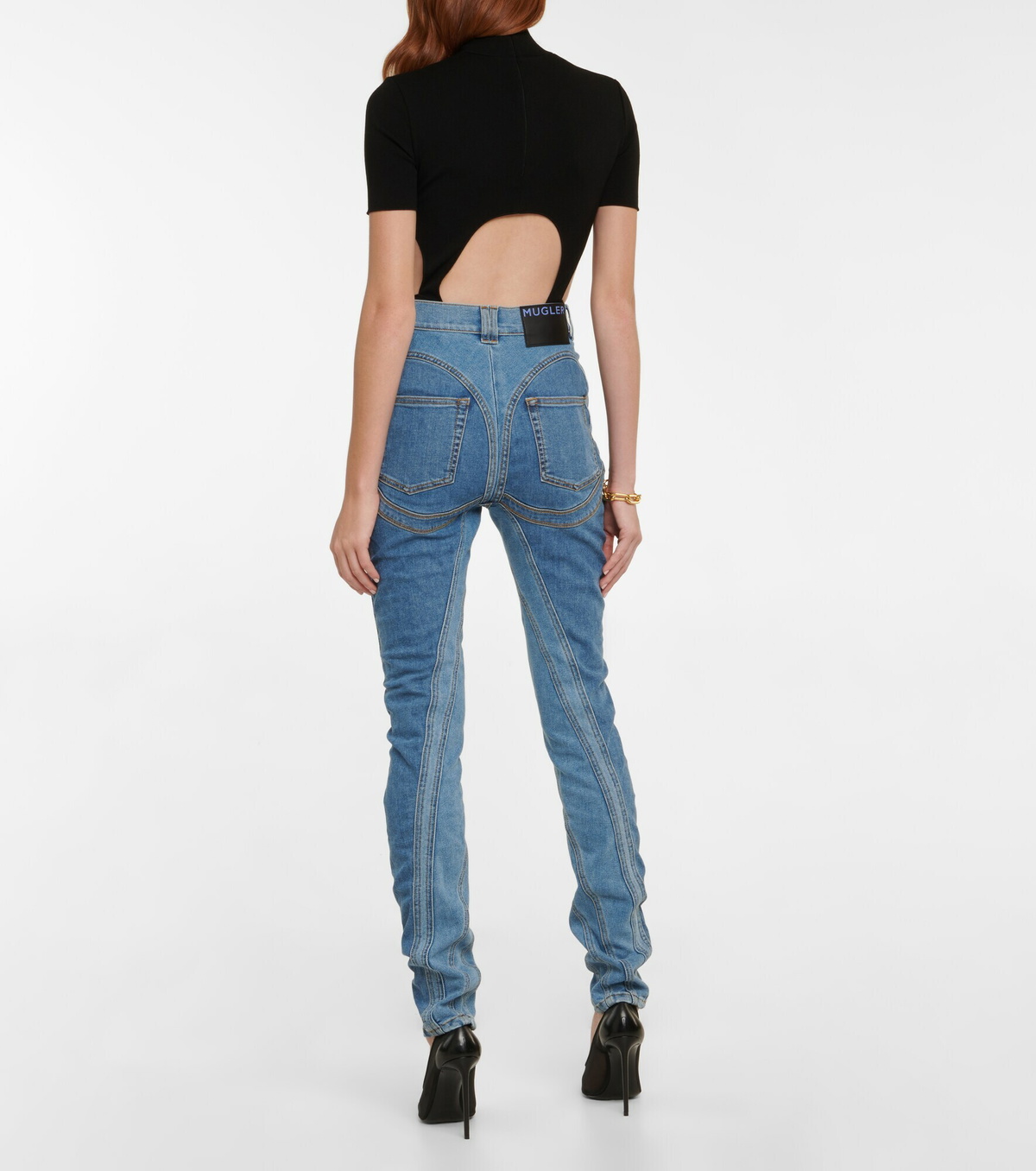 Mugler - Seam-detail high-rise skinny jeans Mugler
