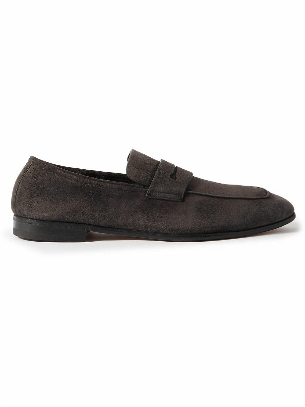 Photo: Zegna - L'Asola Suede Penny Loafers - Brown