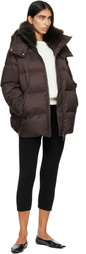 Yves Salomon Brown Waterproof Technical Lambswool Trim A-Line Down Jacket