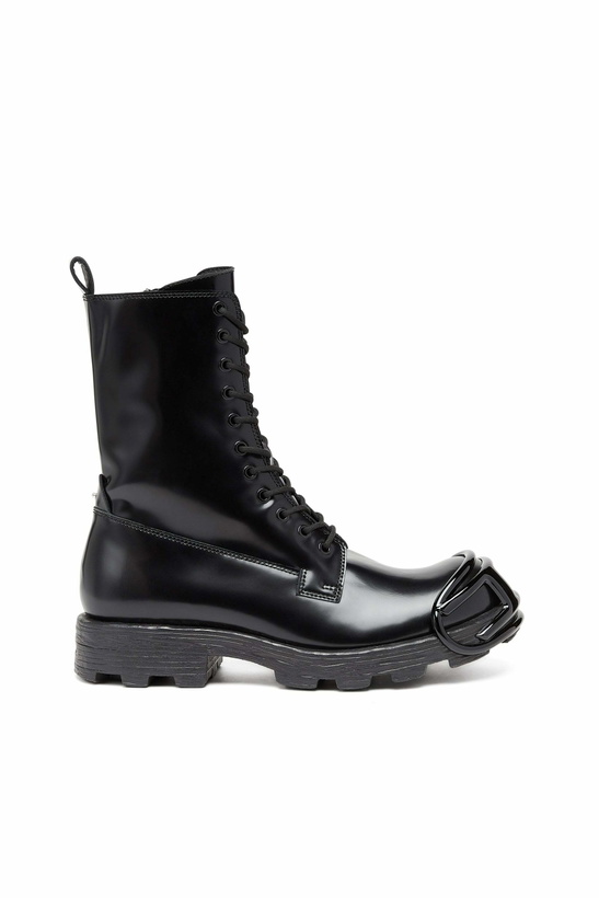 Photo: Diesel D-Hammer-Leather boots with oval D toe guard - Boots Mens in Black