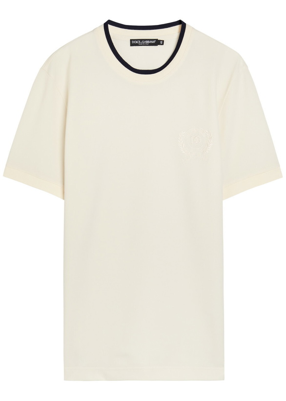 Photo: Dolce & Gabbana Logo-embroidered Piqué Cotton T-shirt White