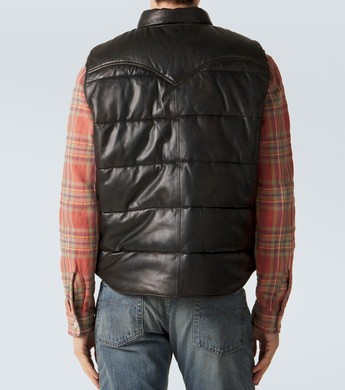 RRL Reversible leather and cotton puffer vest