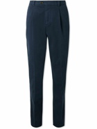 Brunello Cucinelli - Tapered Pleated Cotton-Blend Twill Trousers - Blue