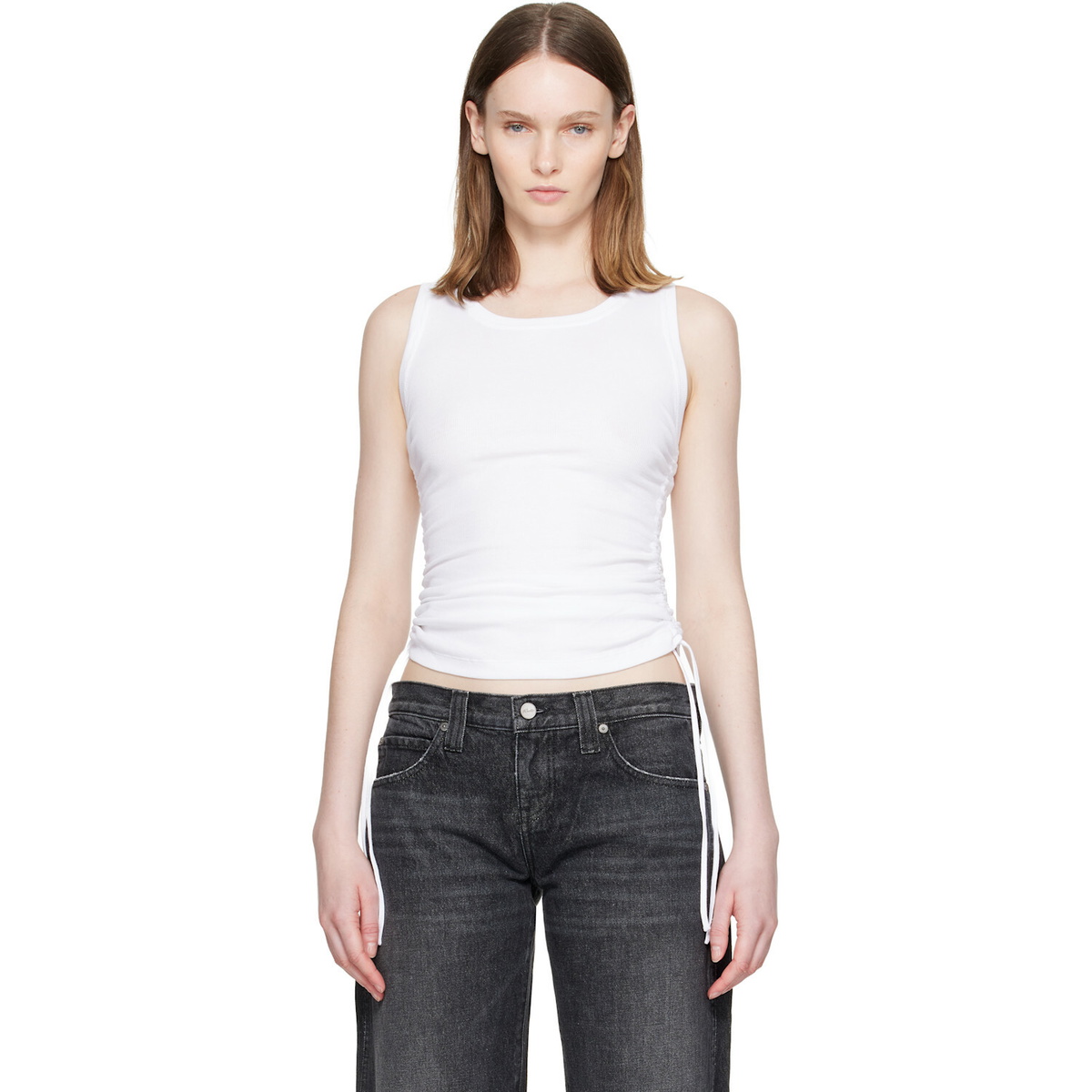 BALMAIN White Jersey Draped Top