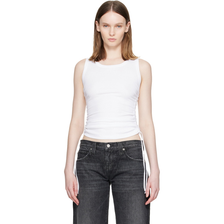 Photo: BALMAIN White Jersey Draped Top