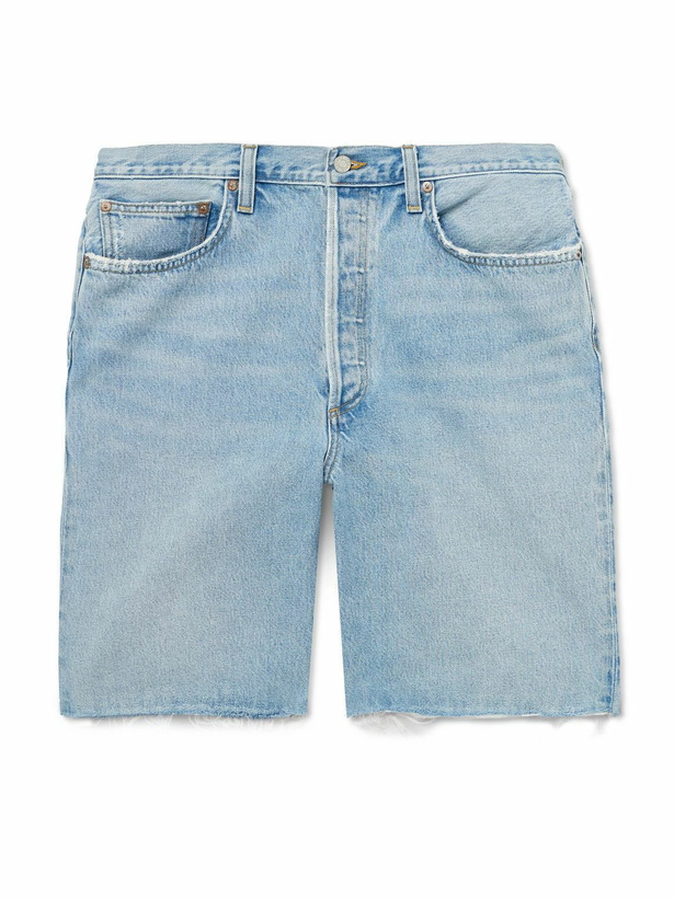 Photo: AGOLDE - Anson Straight-Leg Frayed Denim Shorts - Blue