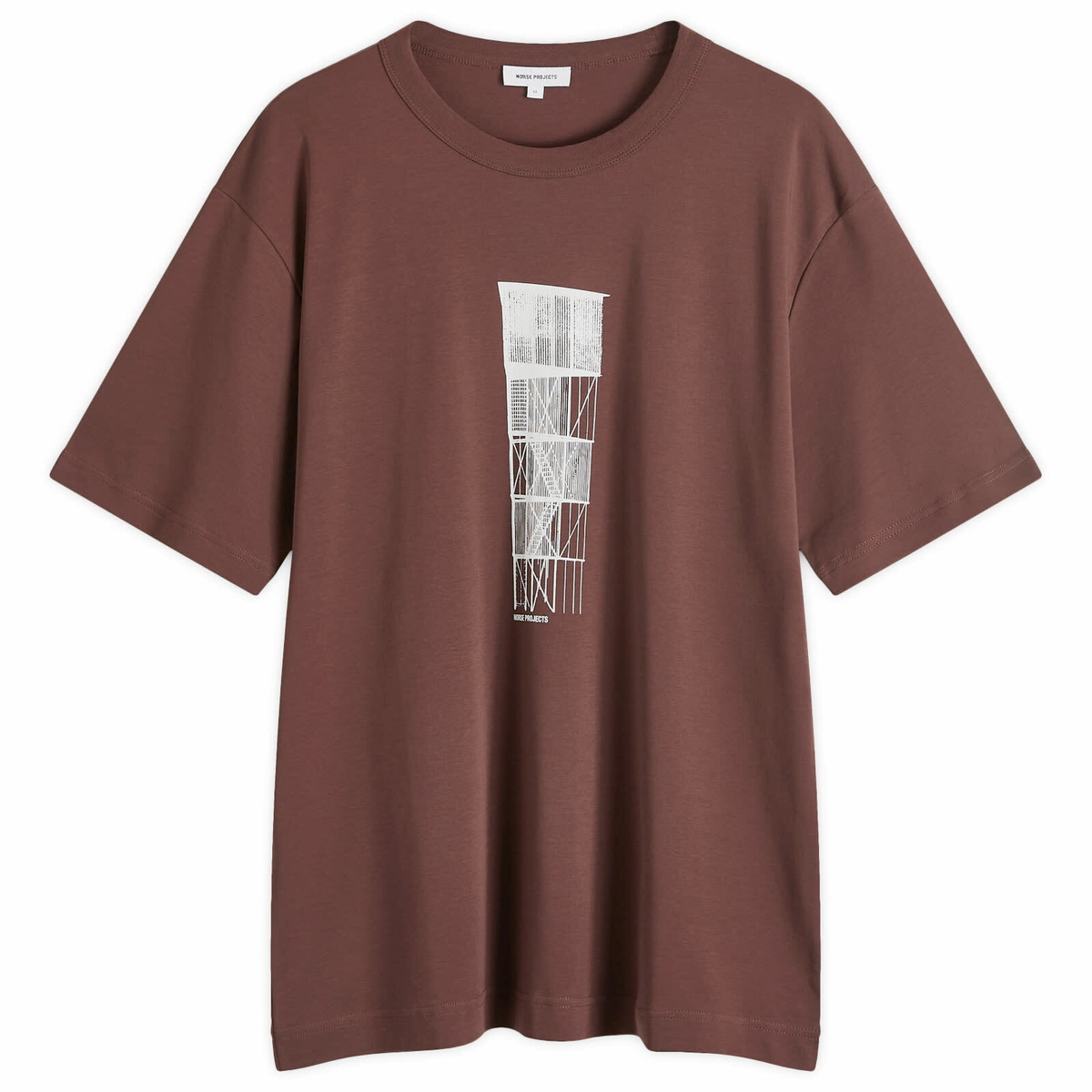 Norse Projects Men's Holger Tower Print T-Shirt in Wine Red