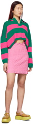MSGM Pink & Green Striped Rugby Long Sleeve Polo