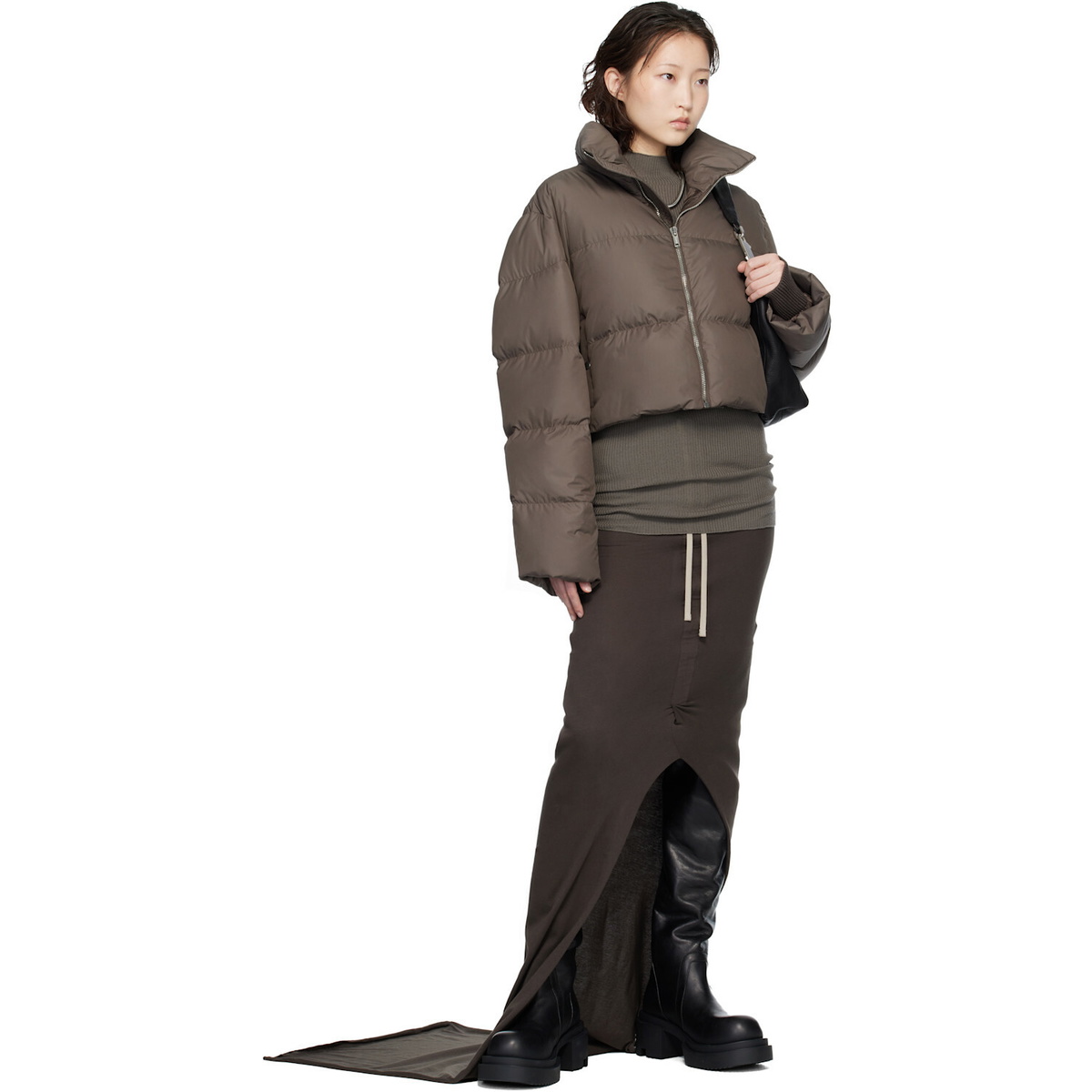 Rick Owens Moncler + Rick Owens Taupe Cropped Cyclopic Down Jacket