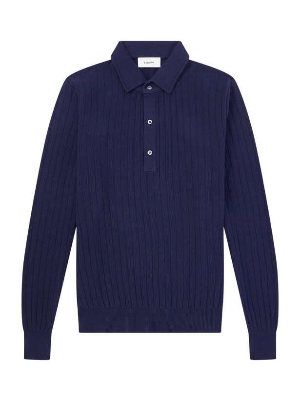 Photo: Lardini - Ribbed Cotton Polo Shirt - Blue