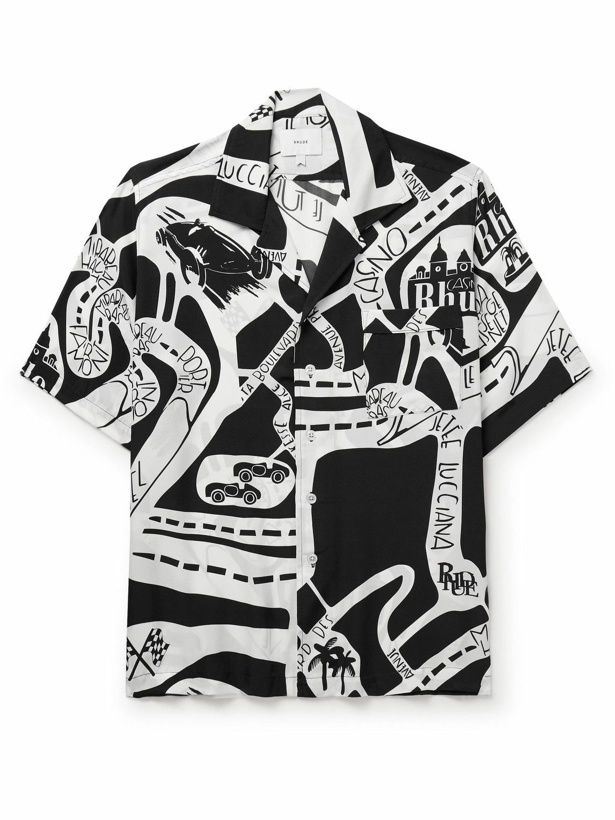 Photo: Rhude - Strada Camp-Collar Logo-Print Silk-Twill Shirt - Black