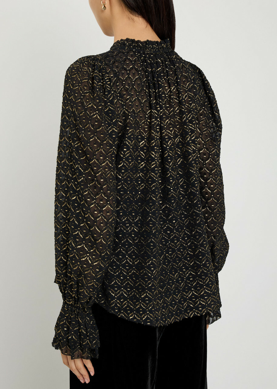 Veronica Beard Maxime fil Coupé Chiffon Blouse Black