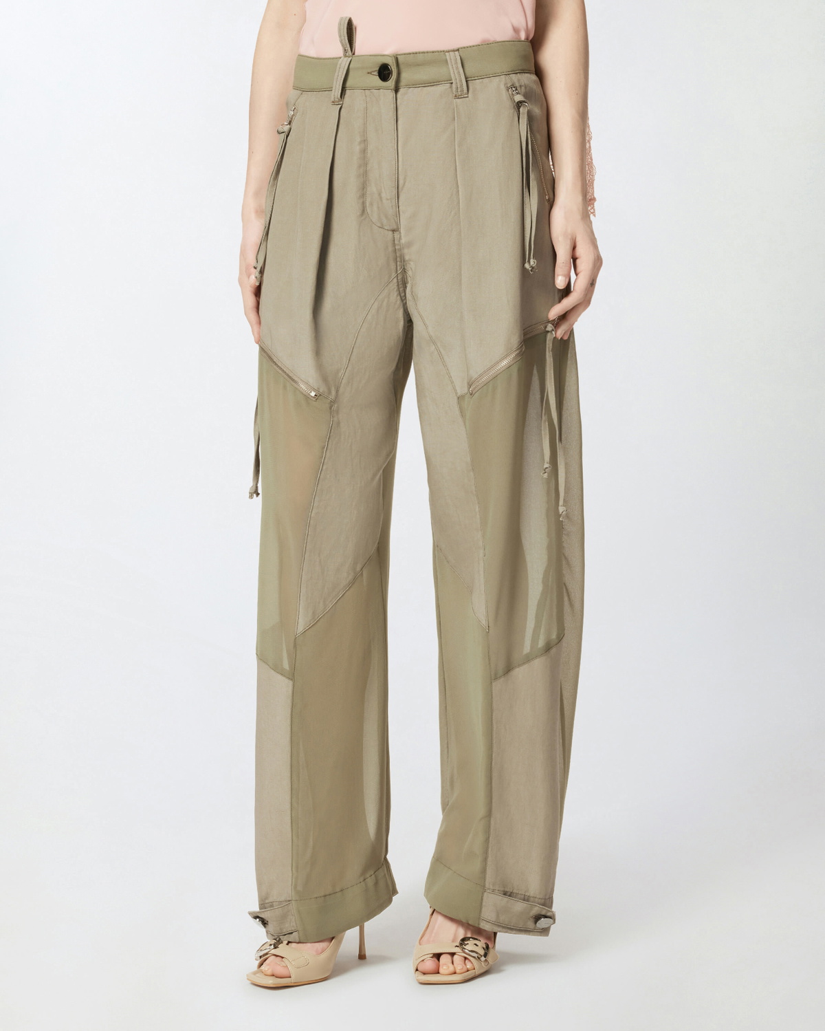 Pinko P Pants With Zip And Transparent Inserts Lichen Green