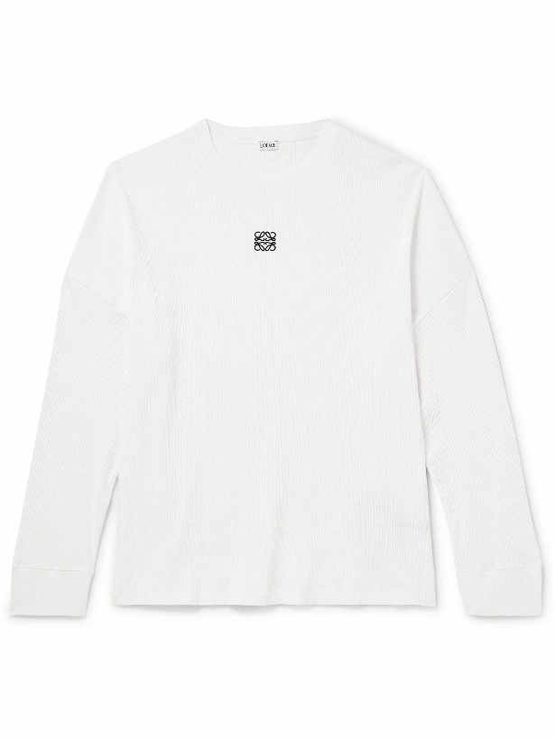 Photo: LOEWE - Oversized Logo-Embroidered Ribbed Cotton T-Shirt - White
