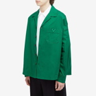 Valentino Men's V Detail Long Sleeve Open Collar Shirt in Basil Green